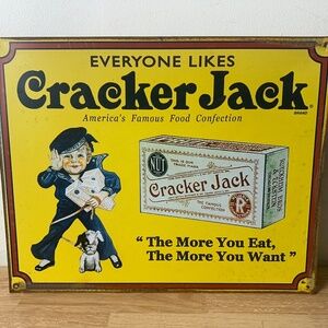 VINTAGE CRACKER JACK - SAILOR JACK & BINGO 15"X12" TIN METAL SIGN ADVERTISING